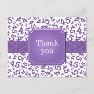 Cartão Postal Obrigado 45 Padrão de Número Roxo/Branco