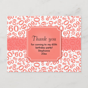 Cartão Postal Obrigado 60 Padrão de Número Aleatório Coral/Branc