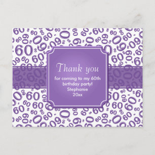 Cartão Postal Obrigado 60 Padrão de Número Aleatório Roxo/Branco
