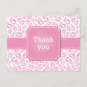 Cartão Postal Obrigado 65 Número Padrão Rosa/Branco