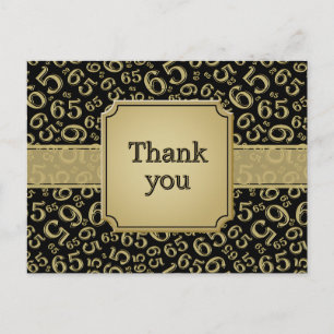 Cartão Postal Obrigado 65 Padrão de Número Dourado/Preto
