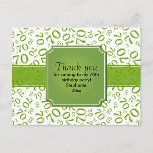 Cartão Postal Obrigado 70º Aniversário Número Padrão Verde/Branc