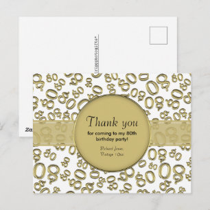 Cartão Postal Obrigado: 80º Padrão de Número de Aniversário Dour