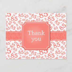 Cartão Postal Obrigado 85 Padrão de Número Coral/Branco