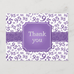 Cartão Postal Obrigado 95 Padrão de Número Roxo/Branco