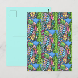 CARTÃO POSTAL OBRIGADO À TURQUIA, PATCHWORK PENTHERS, FOLK ART
