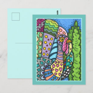 CARTÃO POSTAL OBRIGADO À TURQUIA, PATCHWORK PENTHERS, FOLK ART