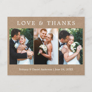 Cartão Postal Obrigado Amor Simples Moderno 3 Foto Casamento Kra