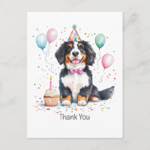 Cartão Postal Obrigado Aniversário Bernese Mountain Dog