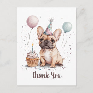 Cartão Postal Obrigado Aniversário Bulldog Francês