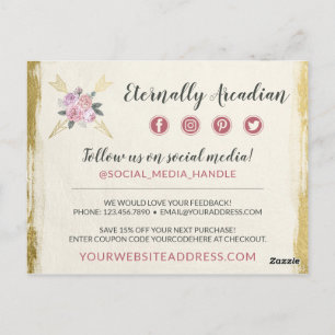 Cartão Postal Obrigado Bohemian Floral Arrows Blush Dourado