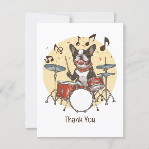 Cartão Postal Obrigado Boston Terrier Tocando Bateria