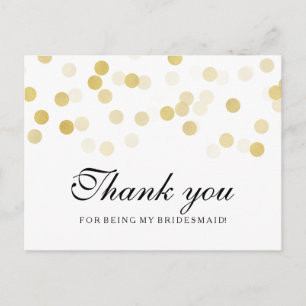 Cartão Postal Obrigado Bridesmaid Faux Gold Foil Lights