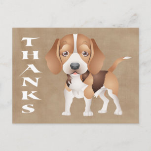 Cartão Postal Obrigado Cachorrinho Beagle Marrom Distressed Cart