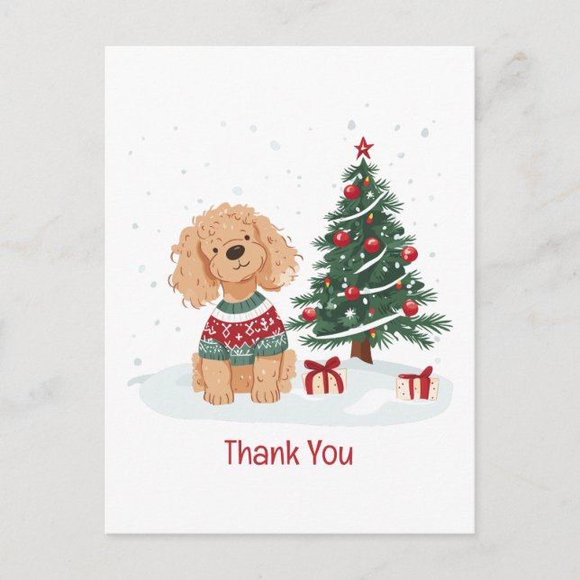 Cartão Postal Obrigado Cachorro de Goldendoododle de Natal (Frente)