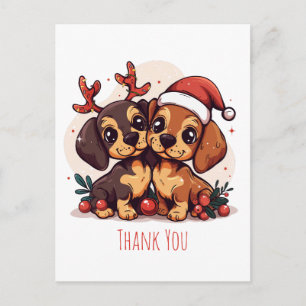 Cartão Postal Obrigado Cachorros Dachshund de Natal