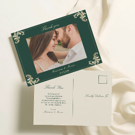 Cartão Postal Obrigado Casamento Barroco Ouro Verde Esmeralda
