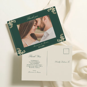Cartão Postal Obrigado Casamento Barroco Ouro Verde Esmeralda