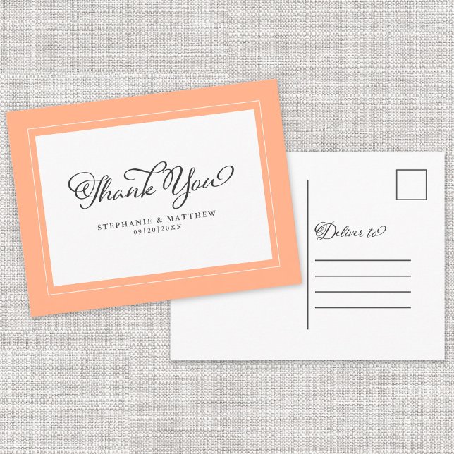 Cartão Postal Obrigado Casamento Caligrafia Moderna Chic Pêssego (Criador carregado)