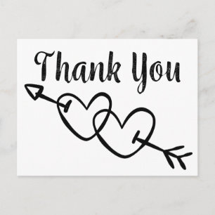Cartão Postal Obrigado Casamento Corações Preto e Branco