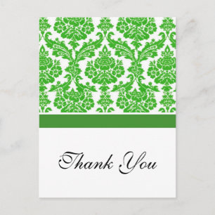 Cartão Postal obrigado casamento tema damasco verde