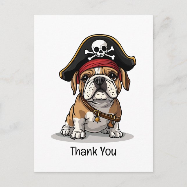 Cartão Postal Obrigado Caveira de Bulldog Inglês Pirata (Frente)