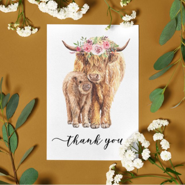 Cartão Postal Obrigado Chá de fraldas Highland Cow (Criador carregado)