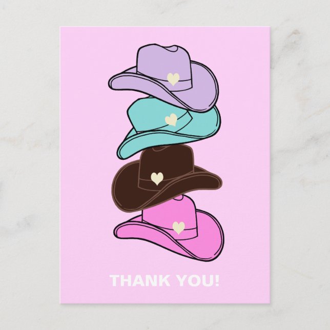 Cartão Postal Obrigado Chapéu de Cowboy Moderno Pilha Rosa  (Frente)