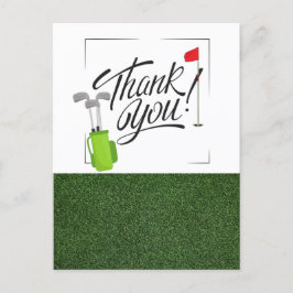 Cartão Postal Obrigado com bandeira de golfe e sacola de golfe