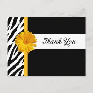 Cartão Postal Obrigado com impressão da zebra e a margarida