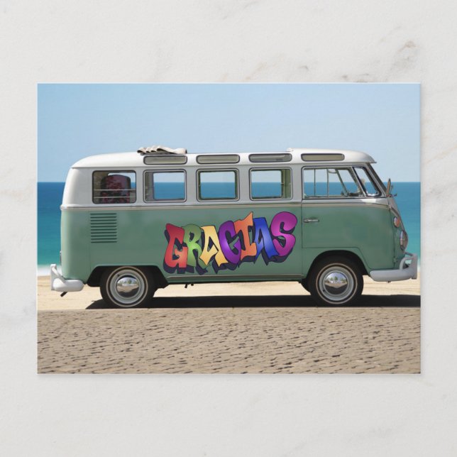 Cartão Postal Obrigado com um Gracias Graffiti em Van Postcard (Frente)
