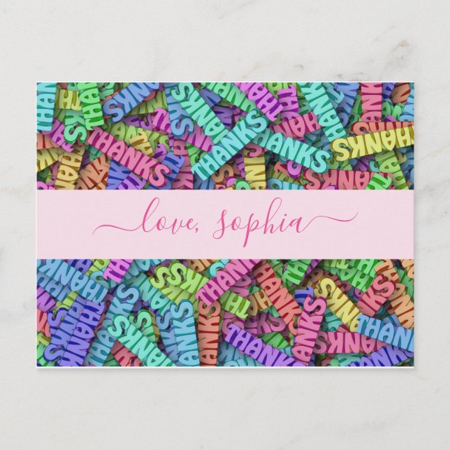 Cartão Postal Obrigado Cor Lindo Agradecemos Nome (Frente)