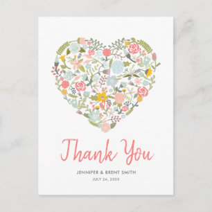 Cartão Postal Obrigado Coração Floral Casamento