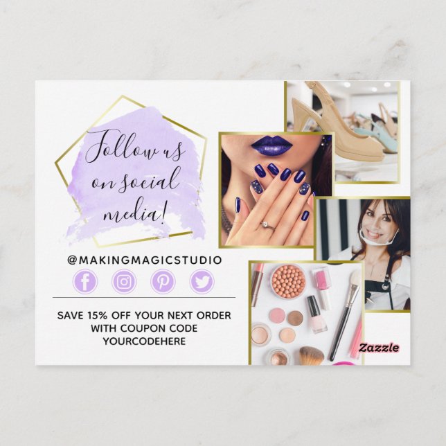 Cartão Postal Obrigado Cristalação Por Aquarela E Dourado Boho 4 (Verso)