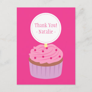 Cartão Postal Obrigado, Cupcake Doce, Rosa