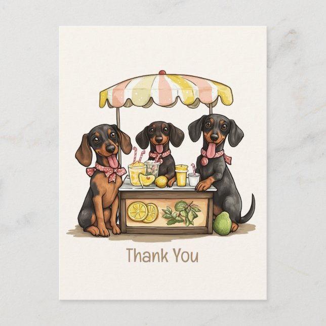 Cartão Postal Obrigado Dachshund Dogs Lemonade Stand (Frente)
