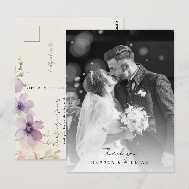 Cartão Postal obrigado das flores do cosmos (Frente/Verso)