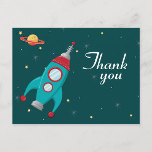 Cartão Postal Obrigado de aniversário de foguetes no espaço exte