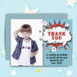 Cartão Postal Obrigado de Aniversário do Super Herói Foto de Boc<br><div class="desc">Foto De Aniversário Do Super-Herói Chic Speech Boy,  Obrigado Postcard. Adicione sua foto,  mensagem e nome. Obrigado de aniversário de animação divertida que você faz postais para meninos.</div>