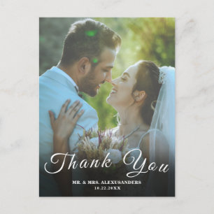 Cartão Postal Obrigado de Casamento Branco Personalizado de Scri