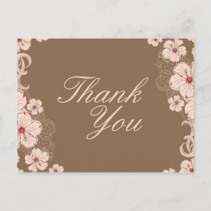 Cartão Postal Obrigado de casamento da flor de hibisco castanho