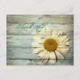 Cartão Postal obrigado de casamento de margarida azul-barnwood