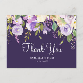 Cartão Postal Obrigado de casamento floral púrpura