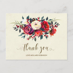 Cartão Postal obrigado de casamento no inverno você rosa bagas