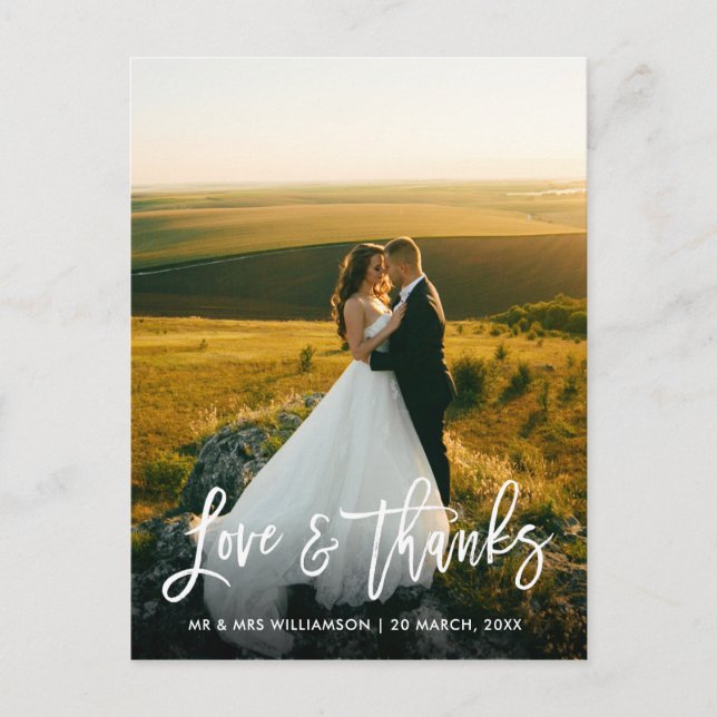 Cartão Postal obrigado de casamento personalizado para caligrafi (Frente)