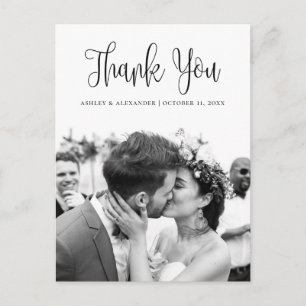 Cartão Postal Obrigado de casamento preto-e-branco moderno