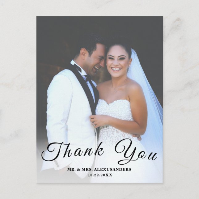 Cartão Postal Obrigado de Casamento Vertical CustomPhoto de Scri (Frente)