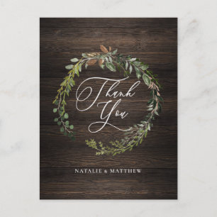 Cartão Postal Obrigado de coroa dourada e folhagem