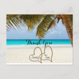 Cartão Postal obrigado de palma de noiva de praia amor