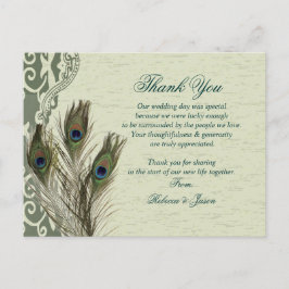 Cartão Postal obrigado de pavão verde do país elegante